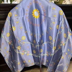 Floral Satin Wrap Scarf in Lavender & Yellow Accents